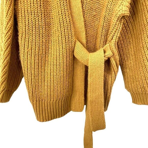 Zara tied chunky knit cardigan sweater Size M mustard marigold yellow heavy - Picture 5 of 8